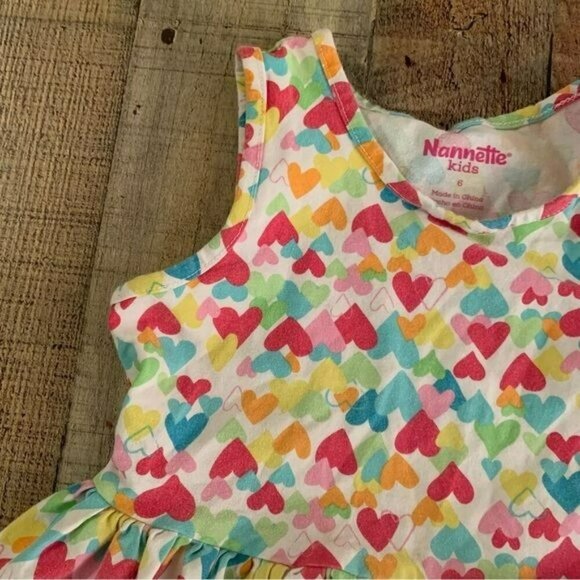 Nannette girls size 6 sleeveless tank top casual dress with hearts - Picture 2 of 5